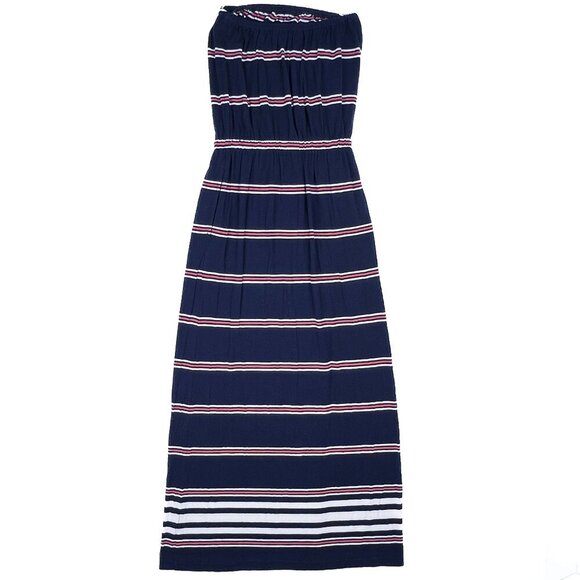 J. Crew Amie Navy Orange White Stripes Classic Summer Maxi Dress Size XXS - Picture 3 of 6